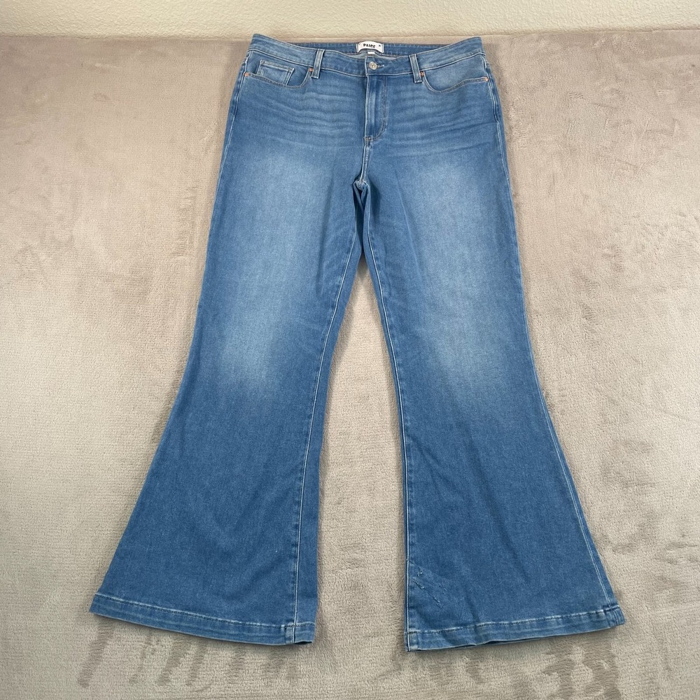 Paige Genevieve Flare Jeans in Golden Years Women 34x31 Whiskering Designer $240